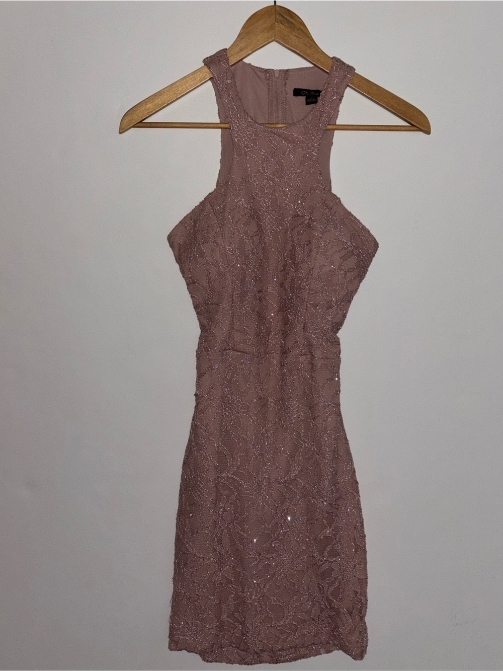 City Studio Dusty Rose Glitter/Shimmer Lace Lined Mini Dress size 3 prom, formal
